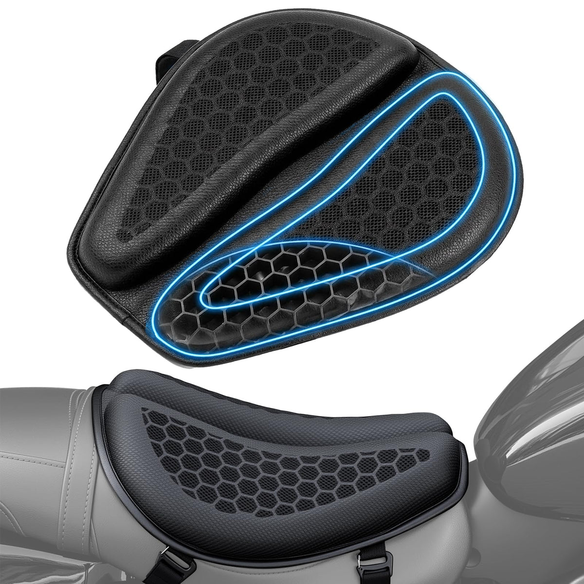 RWUJILONG front view of full gel seat cushion showing petal shape for comfort