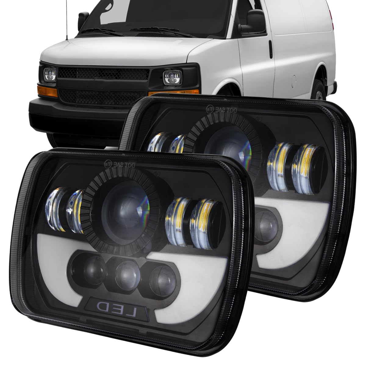 RXTSQI front view of 5x7 headlight showing fit and improved visibility