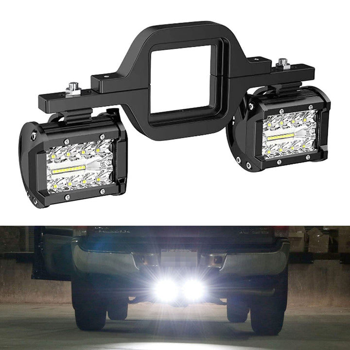 RYANSTAR front view of tow hitch LED pods showing compact durable mount and bright output