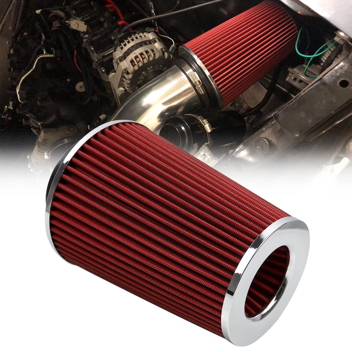 RYANSTAR RACING front view of 4-inch cone filter showing fit and finish benefits airflow