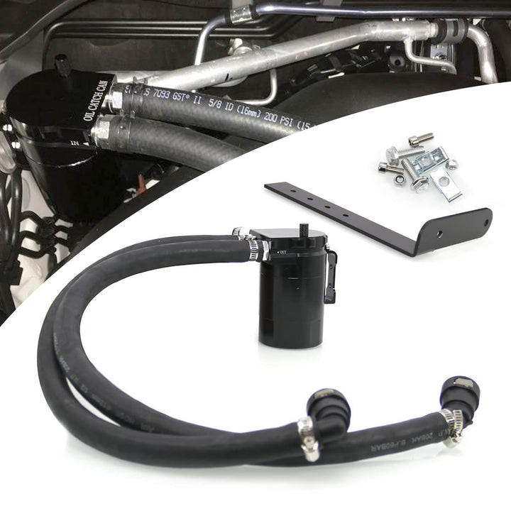 RYANSTAR RACING front-mounted catch can showing compact fit and neat routing