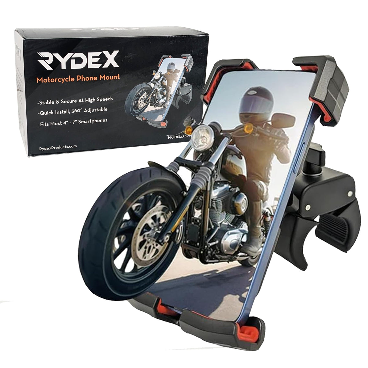 Rydex X3 front view on handlebar showing secure fit and visibility