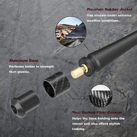 Rydonair 7 inch next to stock 31 inch antenna showing clear height reduction