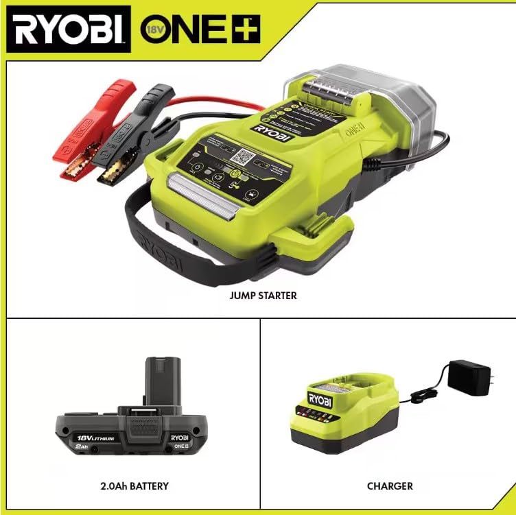 RYOBI close-up of 18V ONE+ battery installed showing compatibility and portability