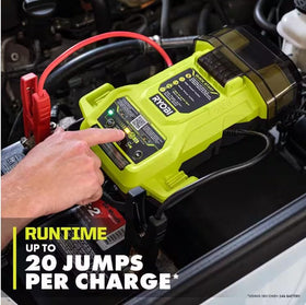 RYOBI unit beside a car trunk to show compact size and convenient storage