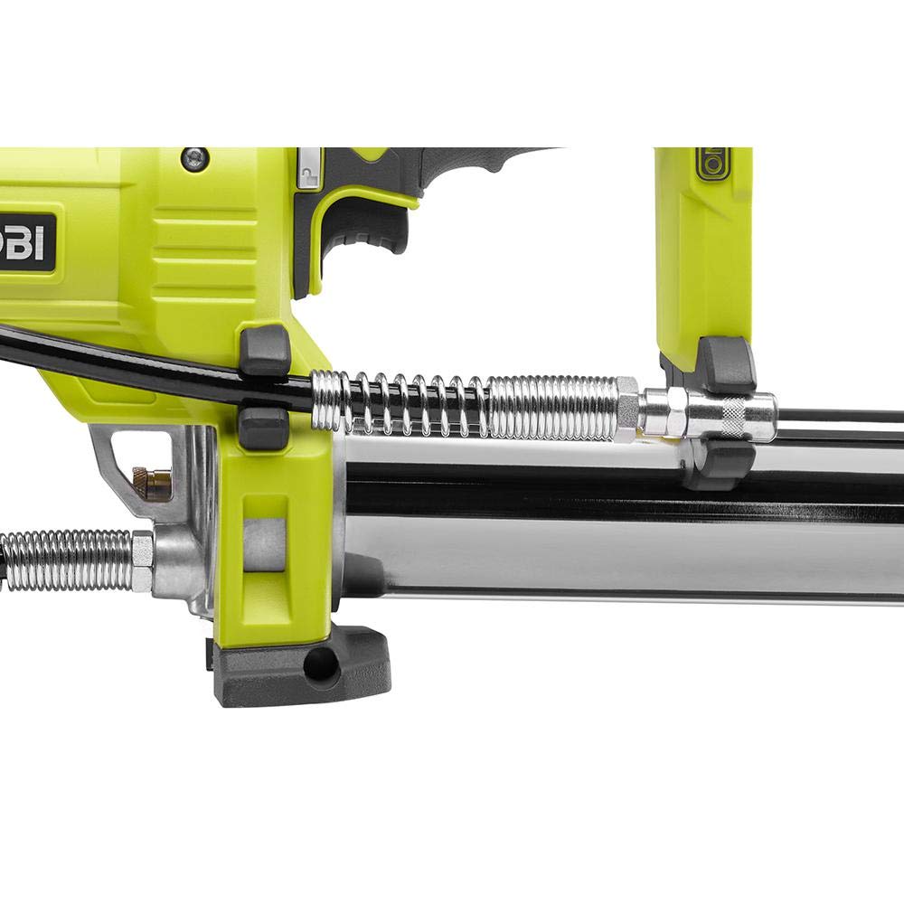 RYOBI on-board LED illuminating dark work area for precise greasing benefit