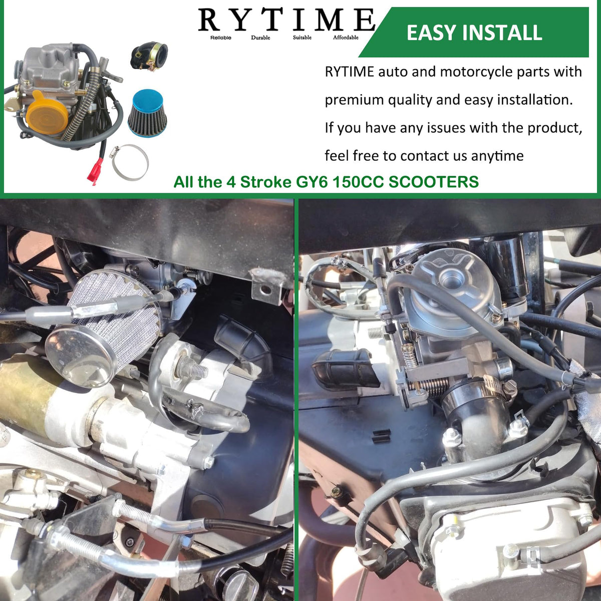 RYTIME carburetor mounted on ATV improving fueling consistency
