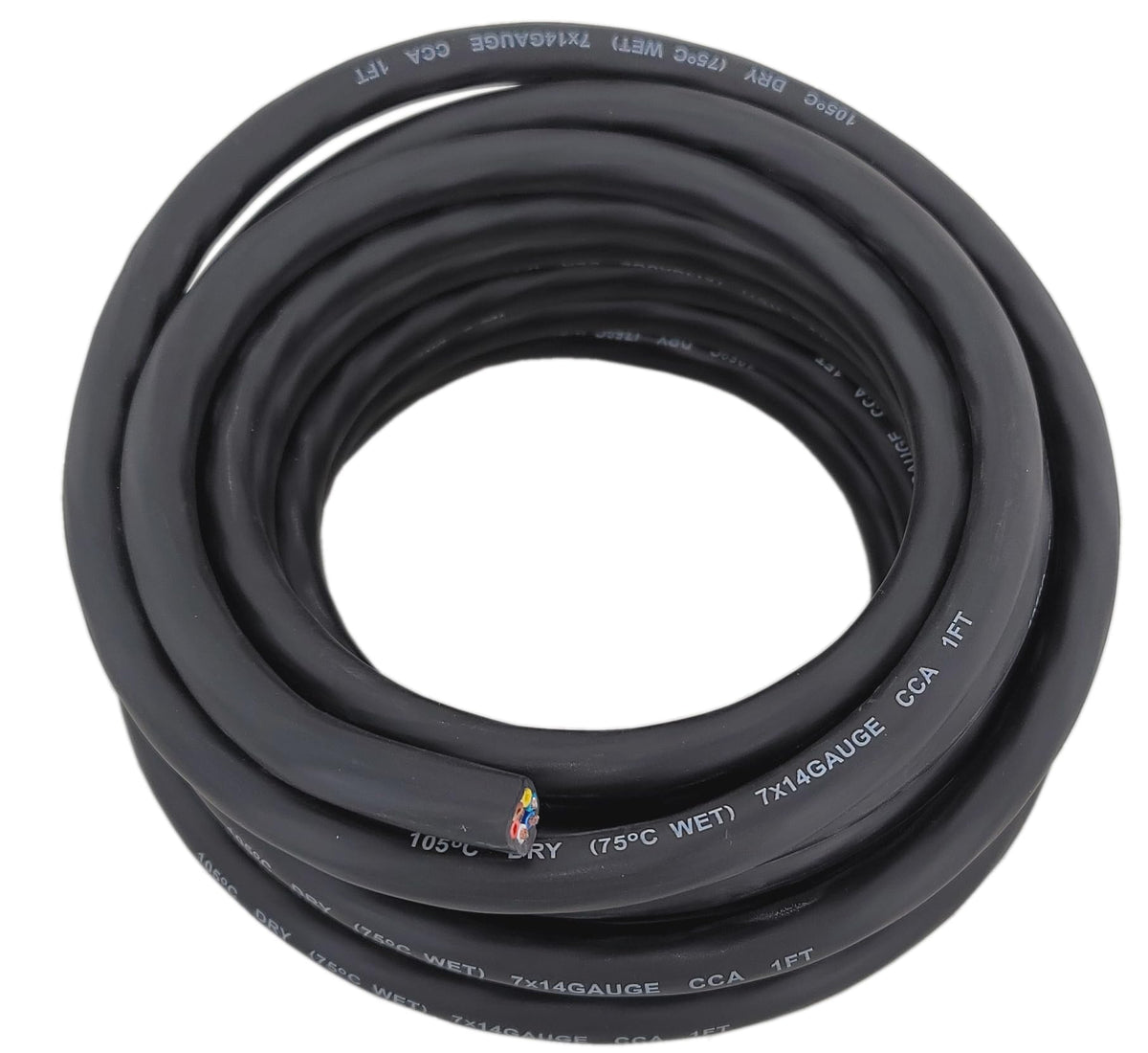 Ryukiro front view of 7-way harness showing full 50-foot cable and connector, durable and ready