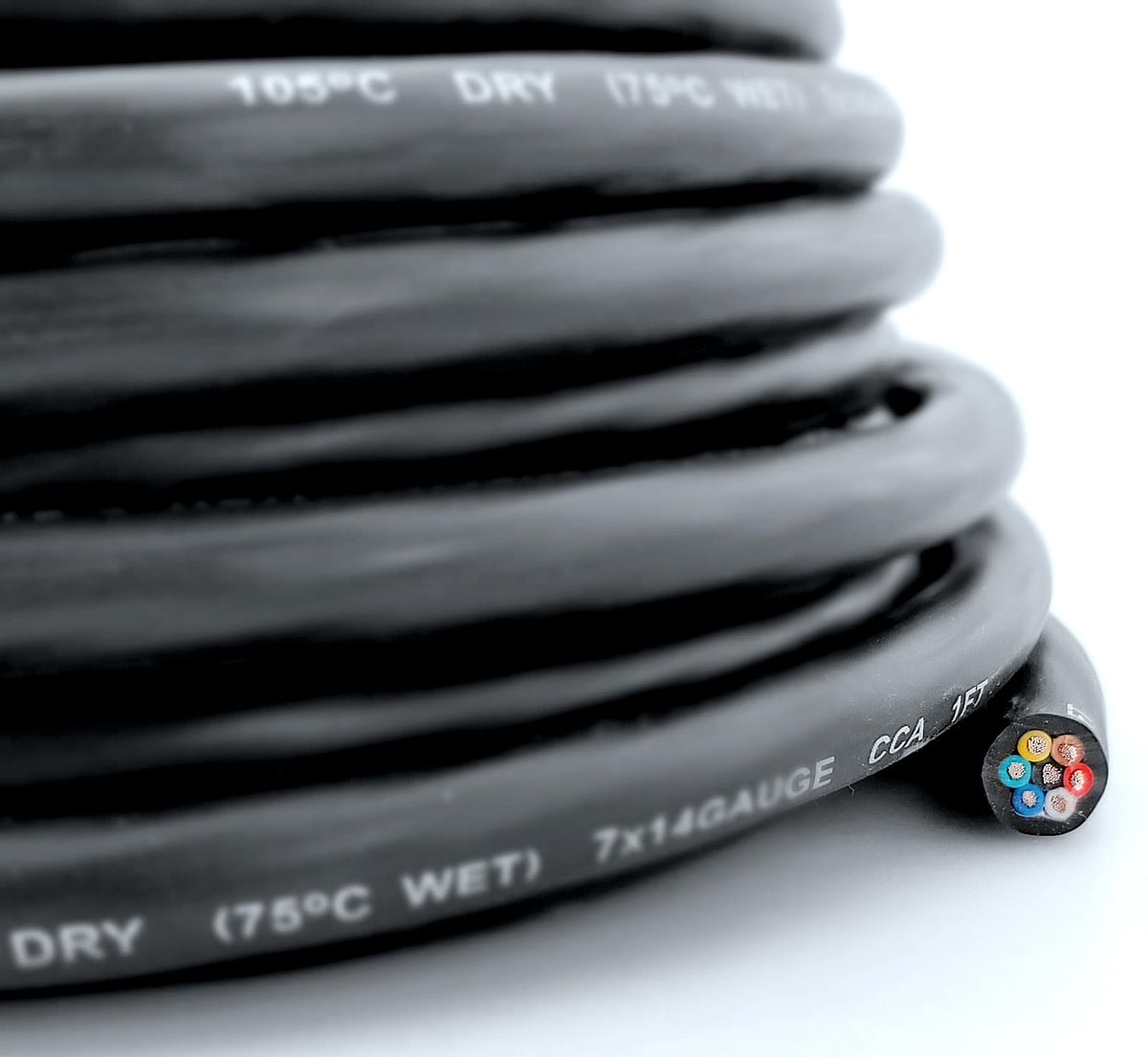 Ryukiro close-up of 14 gauge conductors and color coding for easy identification