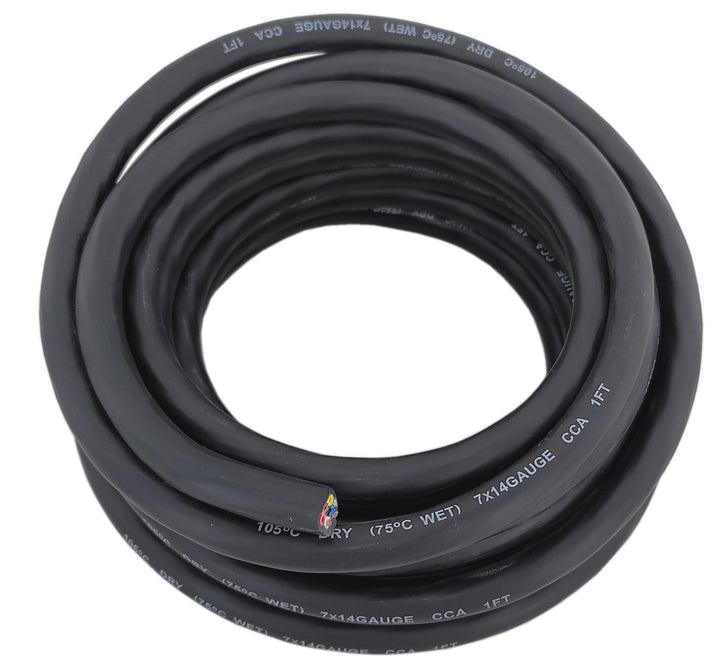 Ryukiro 7-way harness front view showing full 25-foot cable and jacket for reliable towing