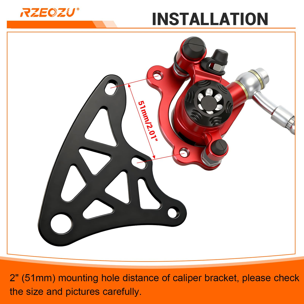 RZEOZU bracket mounting holes measurement showing 2 inch spacing for correct compatibility