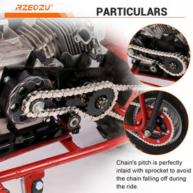 RZEOZU chain installed on a mini bike drivetrain demonstrating proper fitment