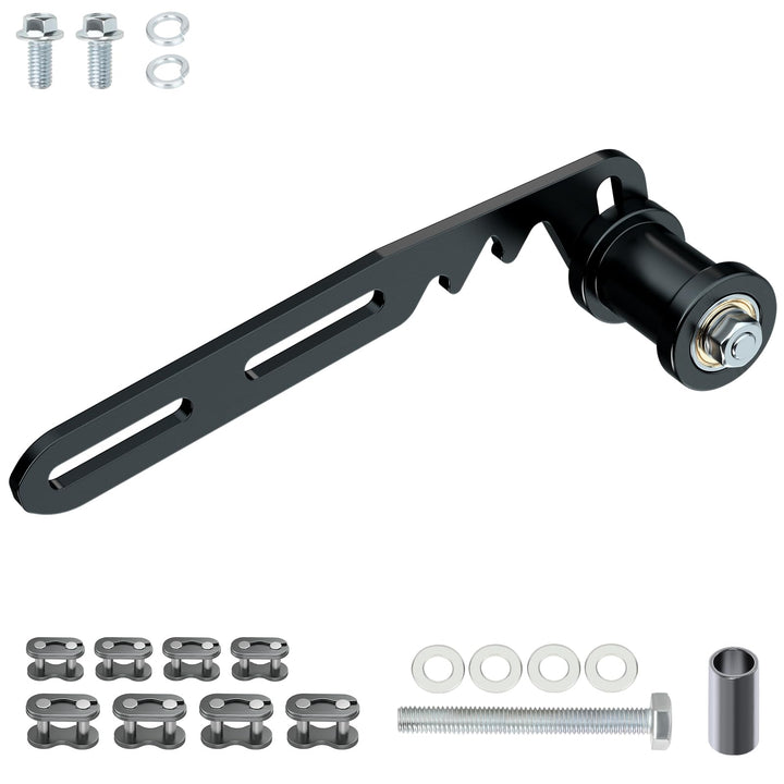 RZEOZU front view of tensioner bracket showing mounting points and roller benefit durability