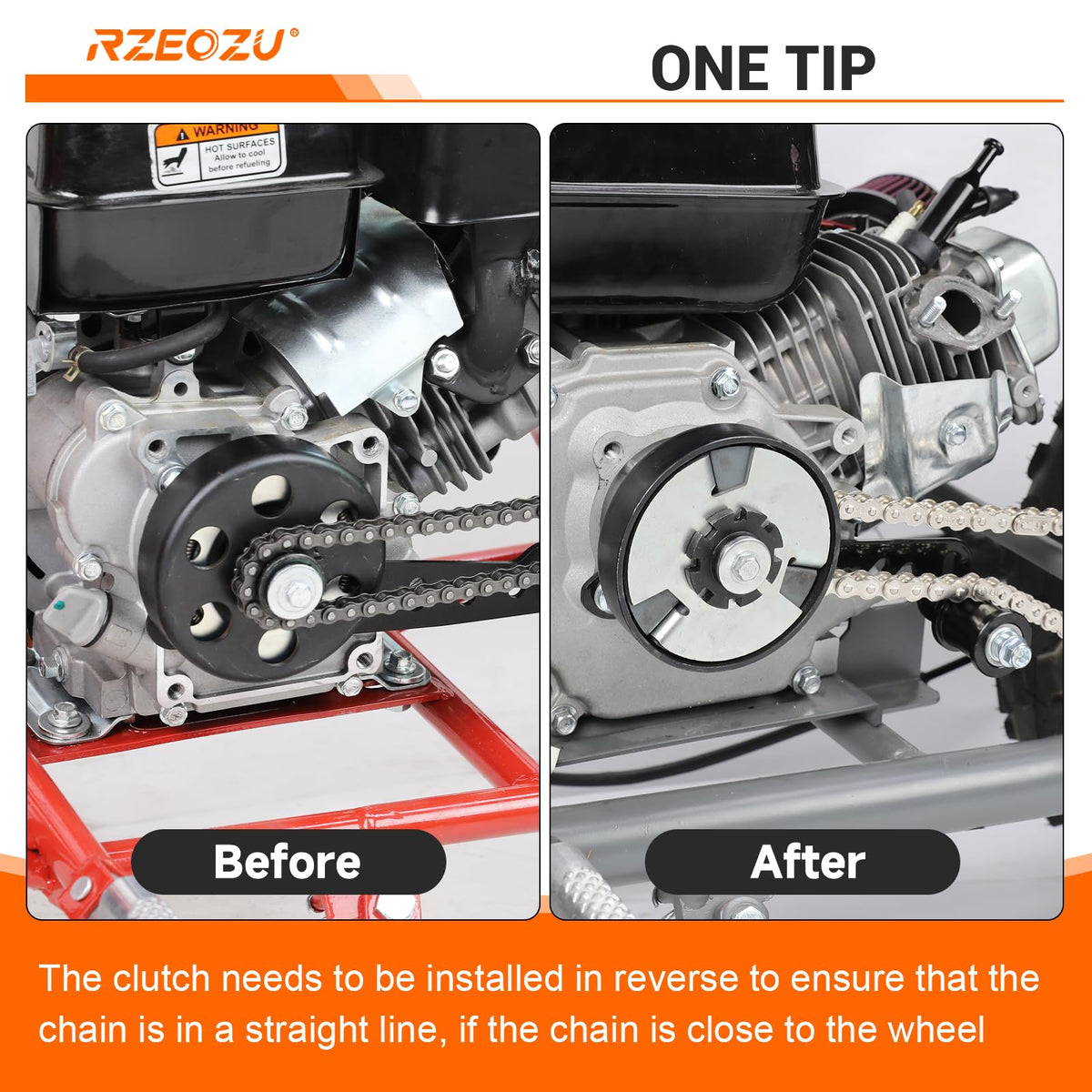 RZEOZU installed at an angle demonstrating corrected chain line advantage