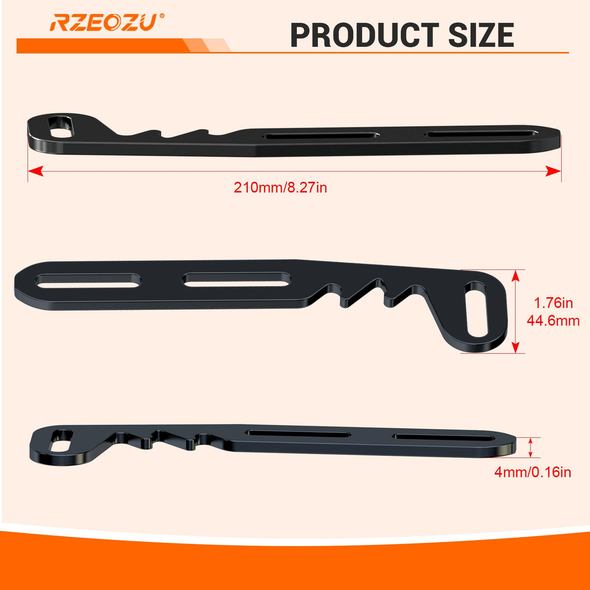 RZEOZU stamped label on bracket highlighting material quality and corrosion resistance