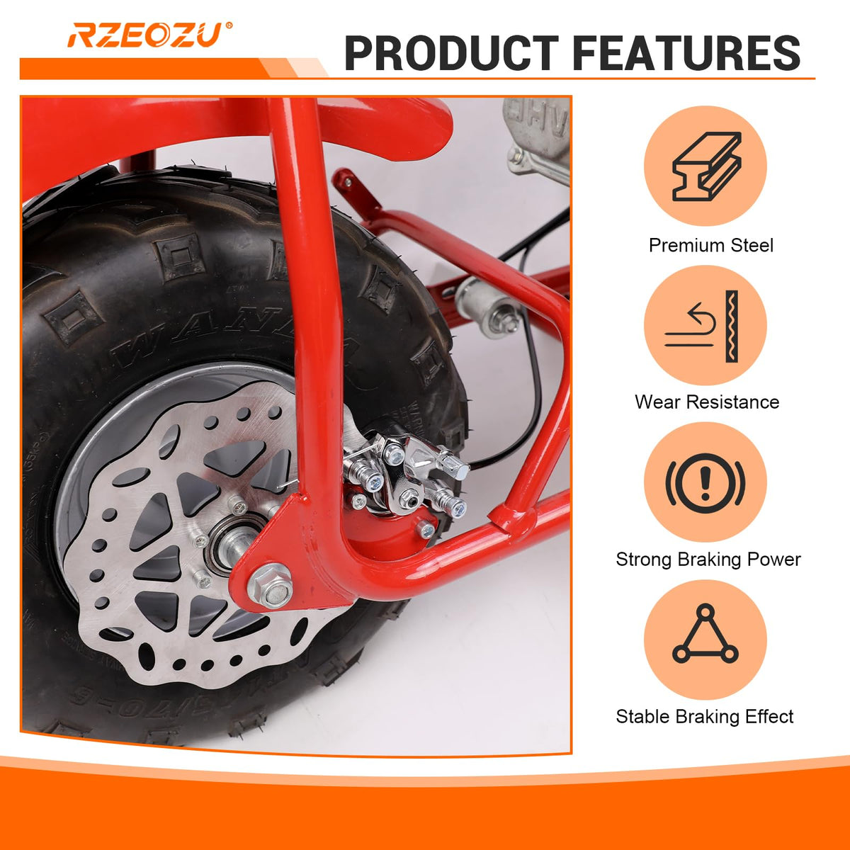 RZEOZU lifestyle ride shot depicting confident braking on a minibike