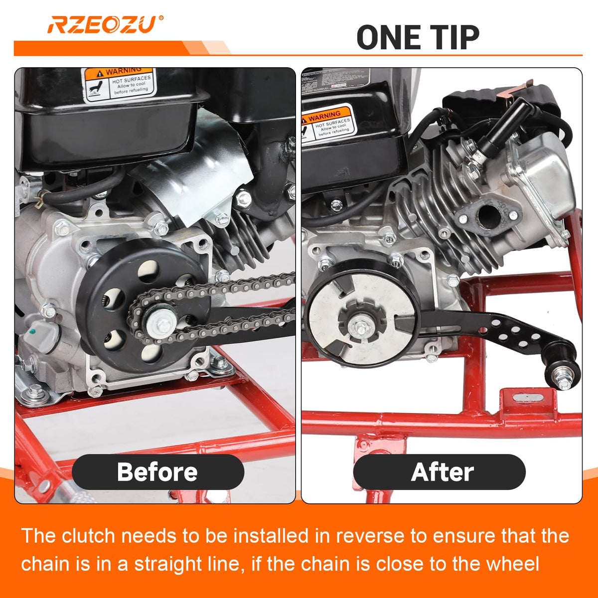 RZEOZU bracket mounted on Coleman frame ensuring correct chain alignment