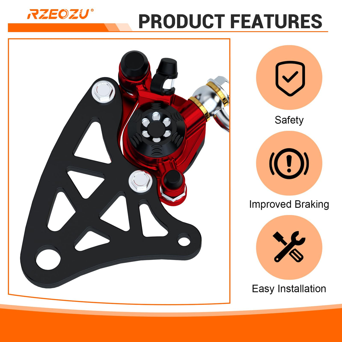 RZEOZU mounted on mini bike rear view demonstrating bolt-on fit and improved braking control