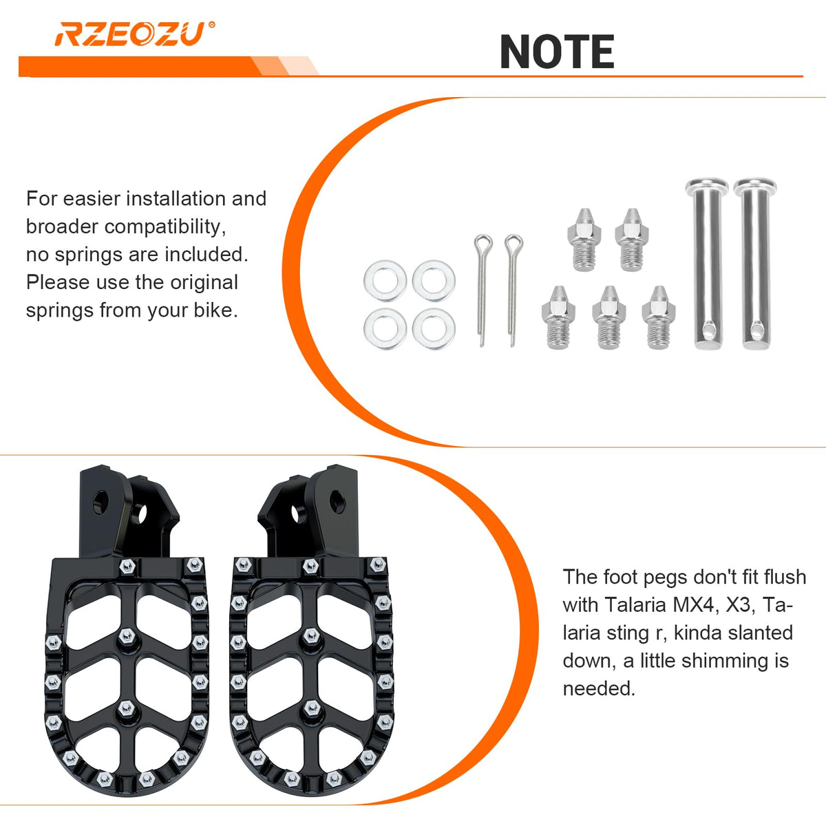 RZEOZU pegs mounted on Surron Sur Ron LBX demonstrating direct replacement fit