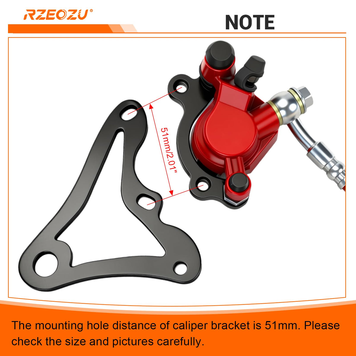 RZEOZU rear caliper bracket detail showing precise bolt fitment