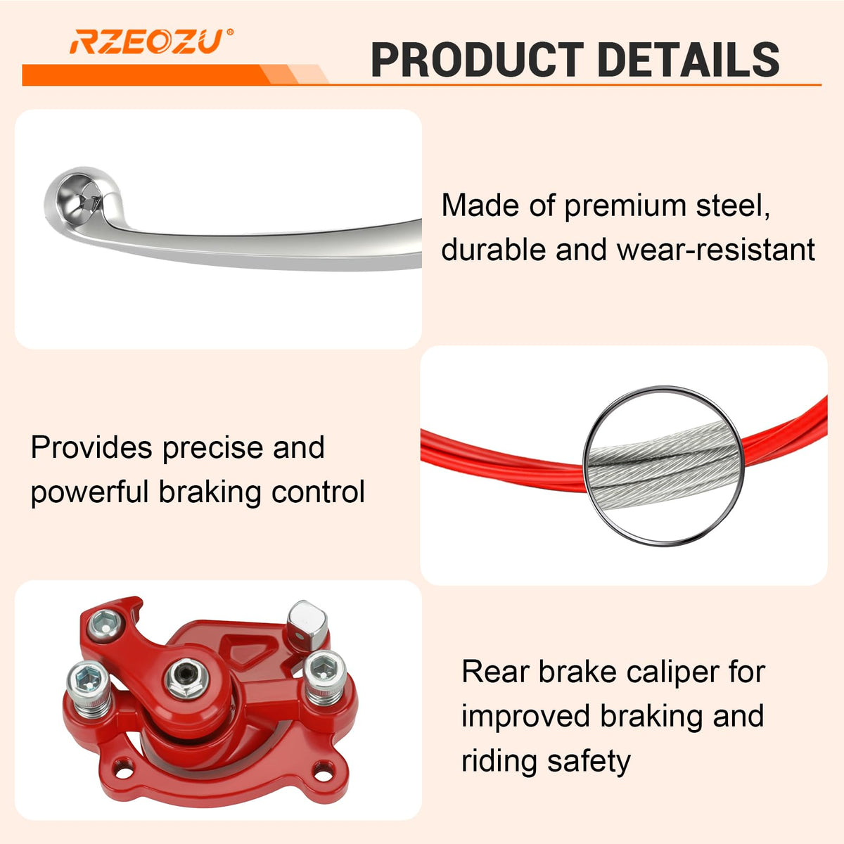 RZEOZU kit next to ruler showing measurements for caliper mounting and cable length accuracy
