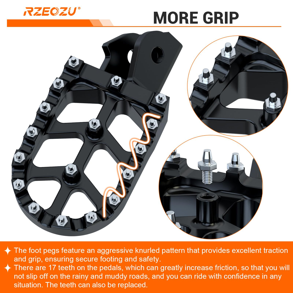 RZEOZU textured knurled surface improving grip in wet and muddy conditions