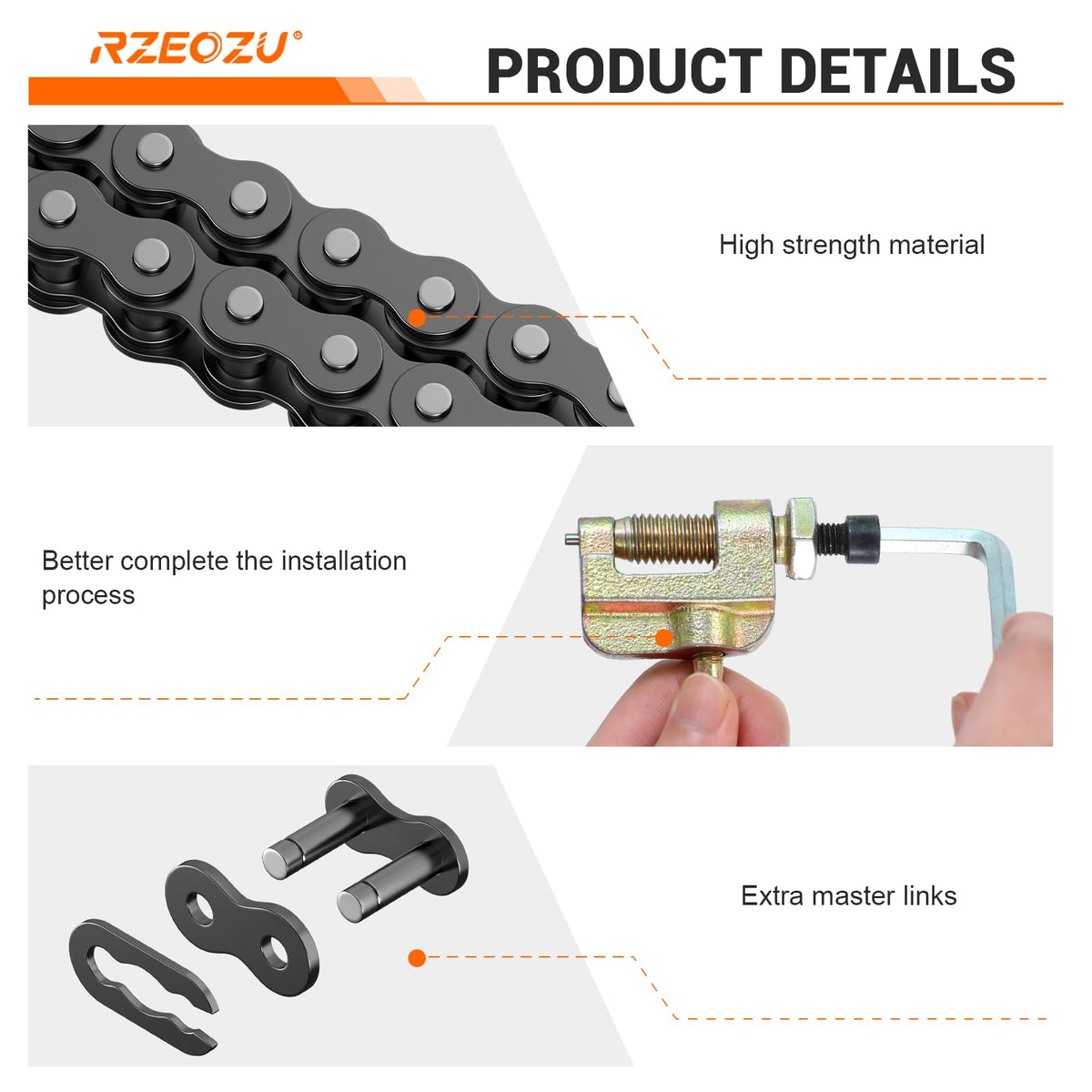 RZEOZU chain breaker and wrenches included, tool set streamlines installation