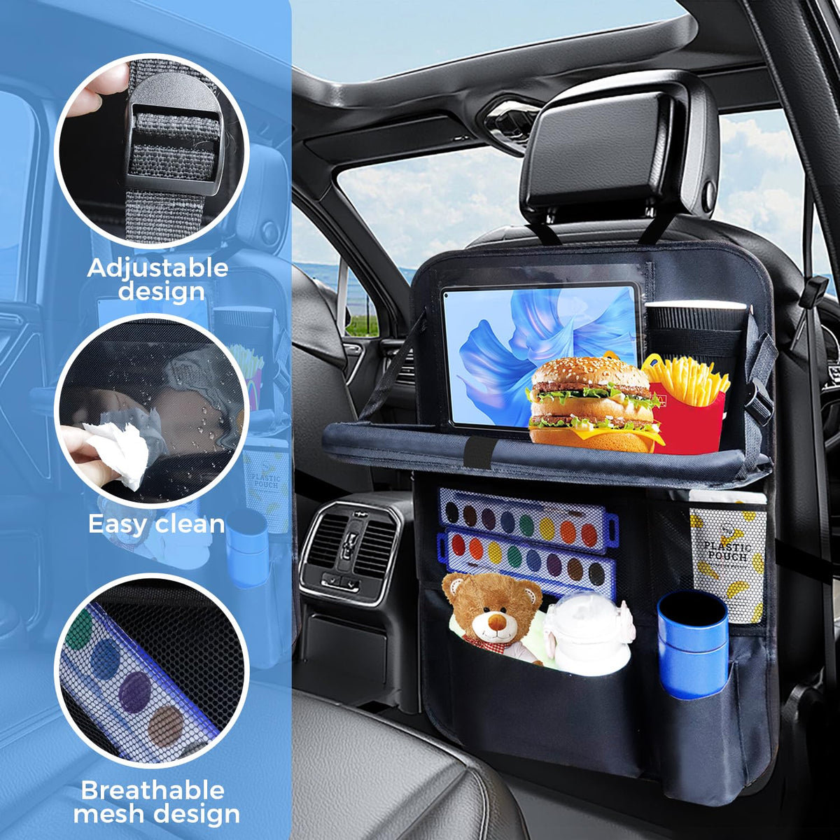 rzoixuur mesh bottle pocket holding drinks and pockets storing snacks and toys