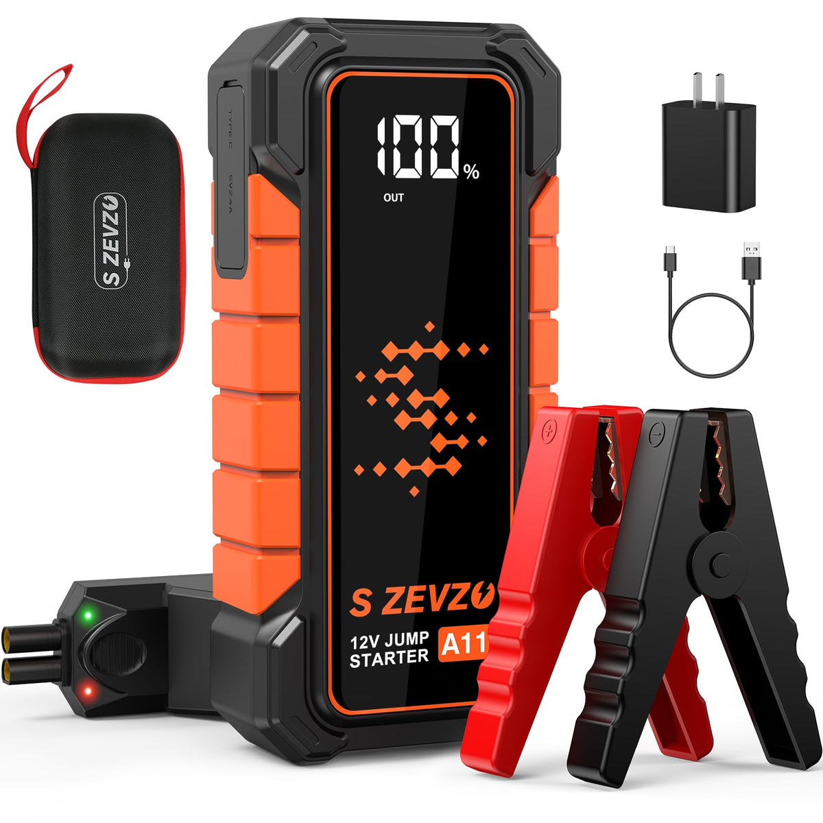 S ZEVZO A11 front packaging showing product and case, ideal portability