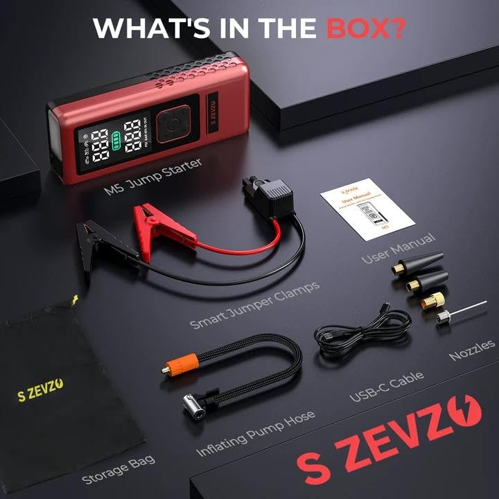 S ZEVZO roadside scene inflating tire and charging phone during outdoor emergency