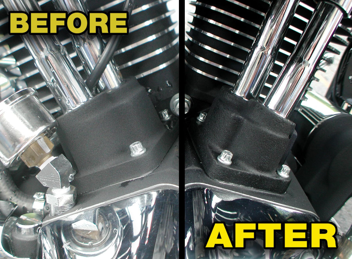 S S100 misting spray reaching cooling fins to restore black finish and protect appearance