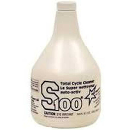 S100 Total Cycle Cleaner front bottle showing label and volume, protects finishes
