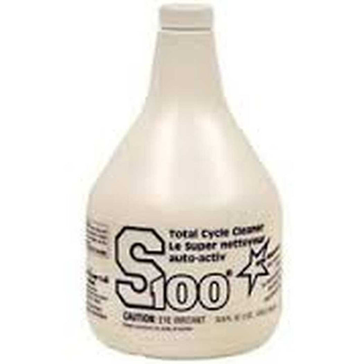 S100 Total Cycle Cleaner front bottle showing label and volume, protects finishes
