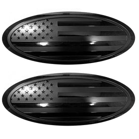 Sadkunf front grille overlay shown on F-150 grille adding bold black look
