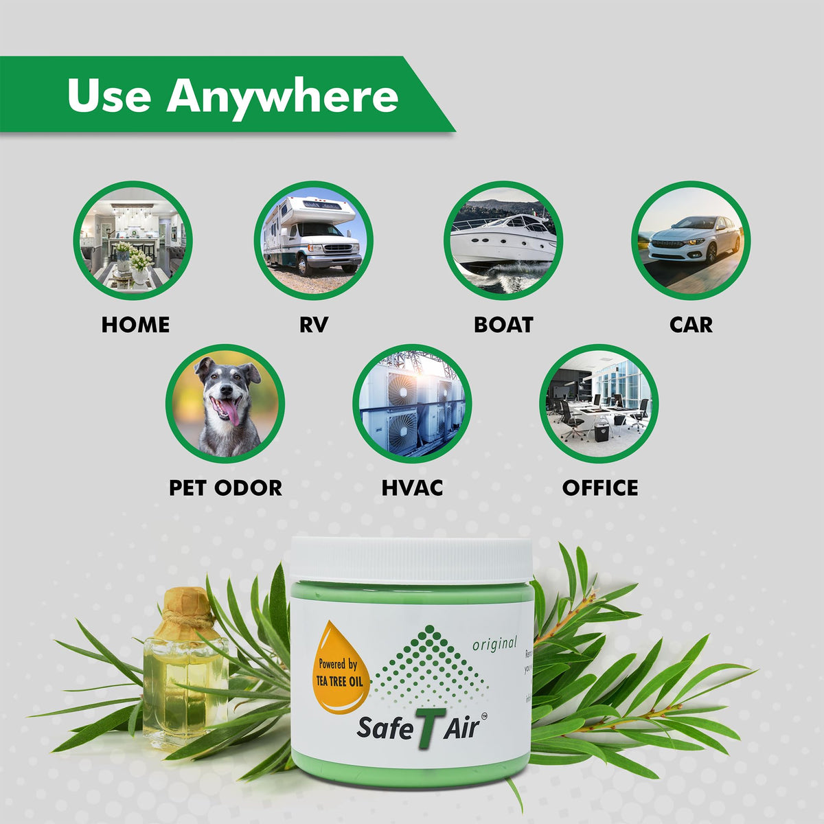 Safe T Air jar beside ruler to show 400g size and lasting capacity benefit