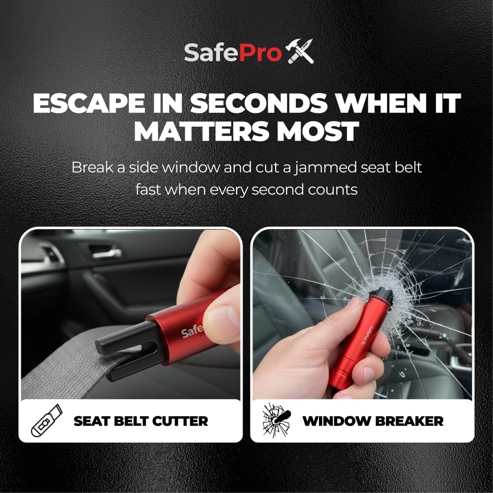 SafePro X hardened steel tip closeup for dependable glass-breaking force