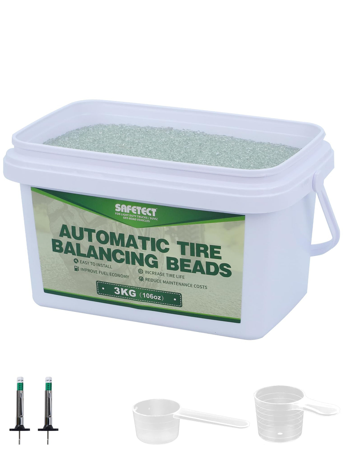 Safetect front packaging showing kit contents and benefit of easy balancing