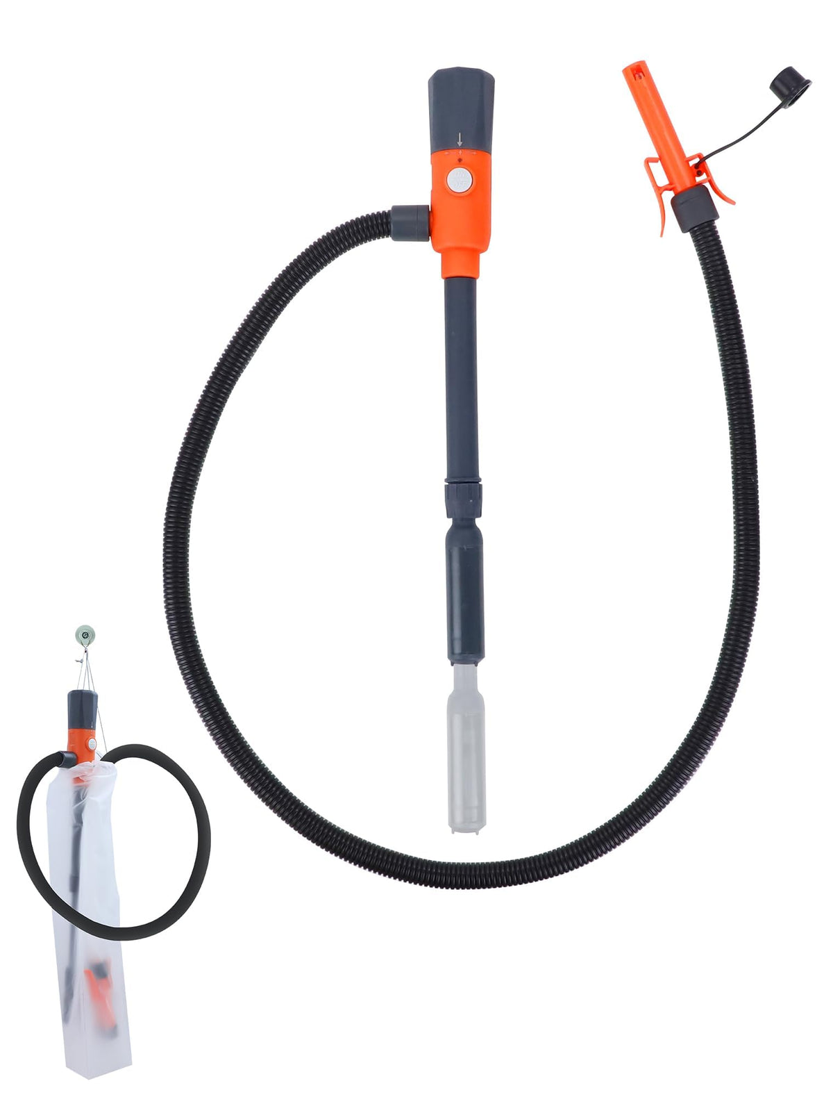 Safetect pump front view showing controls and ergonomic handle for easy handheld transfers