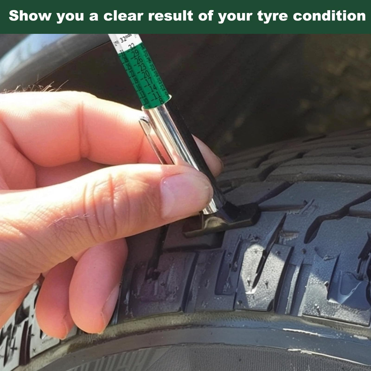 Safetect kit next to a ruler to show 288 oz scale and volume advantage for multiple tires