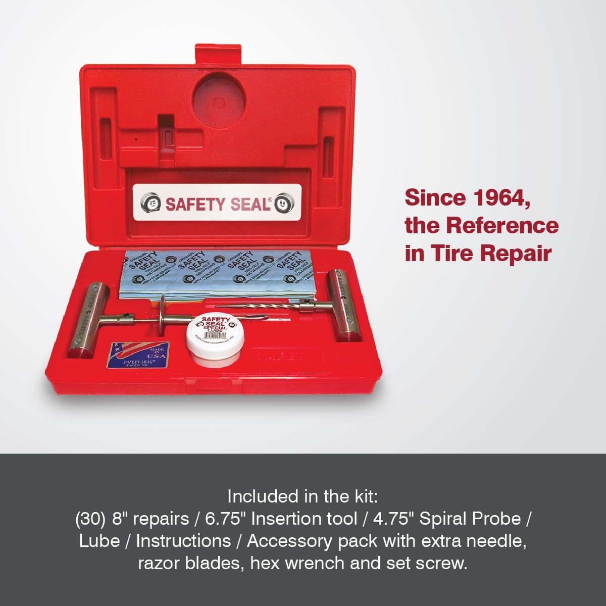 Safety Seal open kit layout displaying tools and 30 plugs for quick inventory