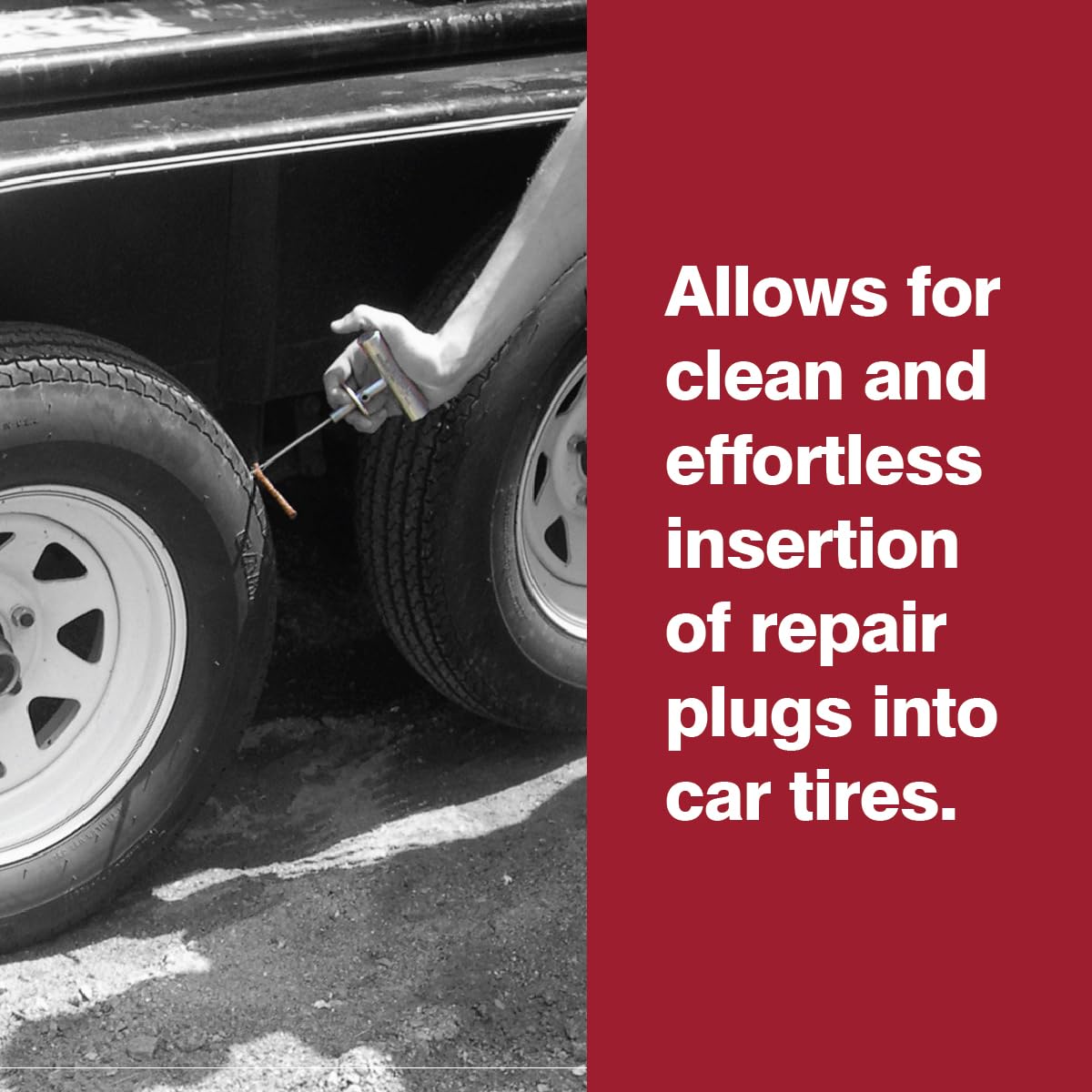 Safety Seal technician inserting a plug into a tire demonstrating practical repair