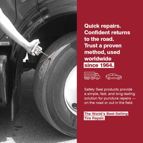 Safety Seal used on truck tire during roadside repair showing reduced downtime benefit