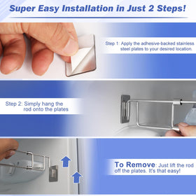 Safoner adhesive stainless plate detail for tool-free installation and hold
