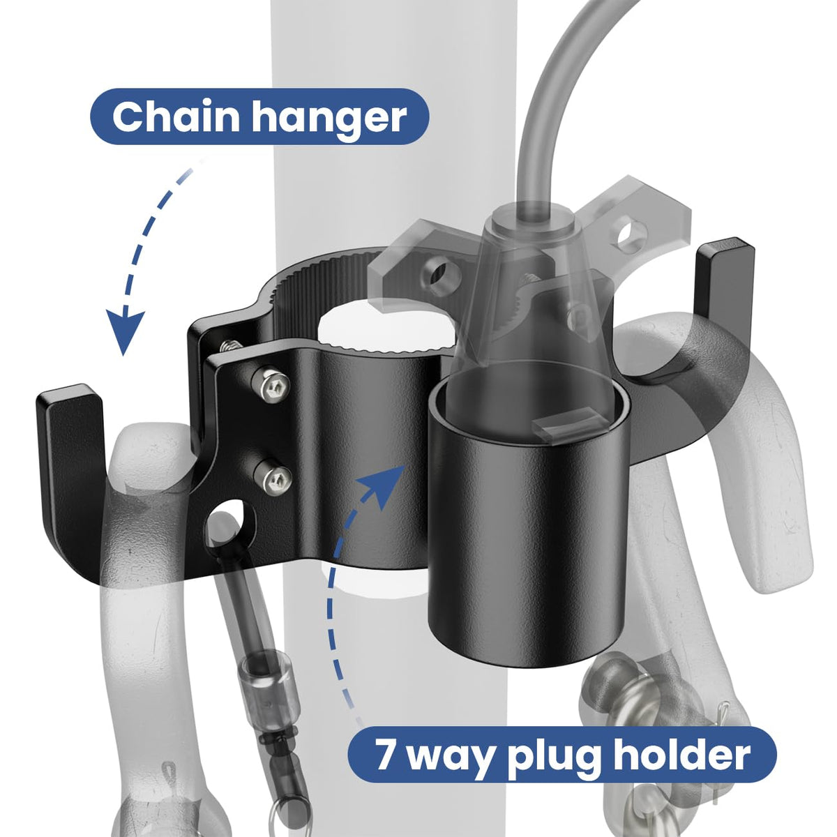 Safoner chain cradle holding towing chains neatly off ground