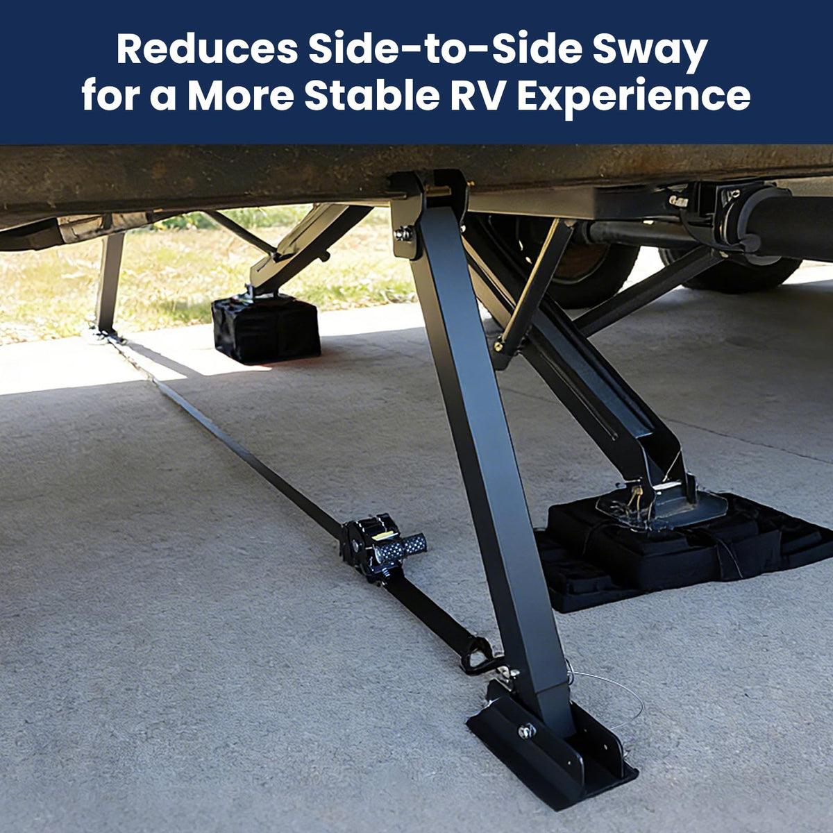 Safoner closeup of heavy-duty ratchet strap delivering strong cross-frame tension