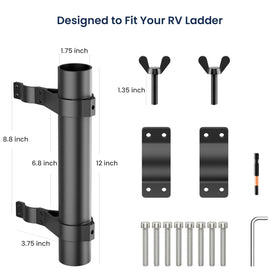Safoner size comparison next to ruler showing compatible pole and rail sizes