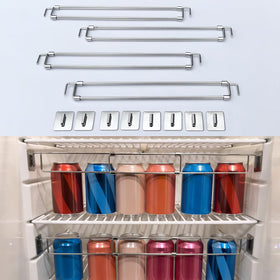 Safoner front-mounted bars in RV fridge keeping items stable