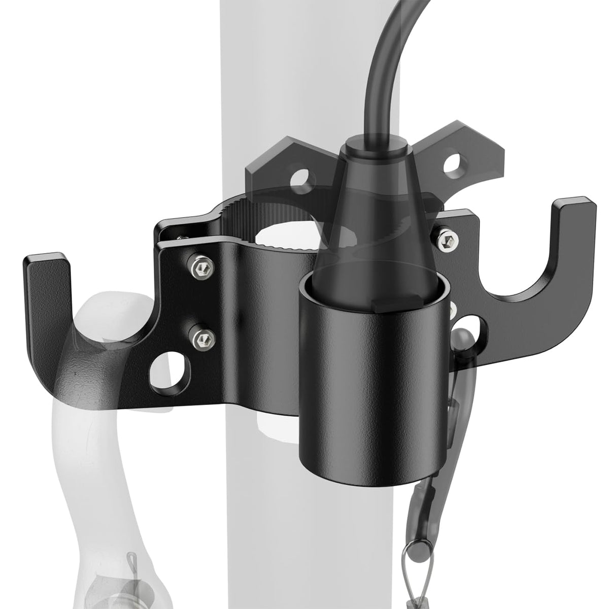 Safoner front-mounted holder on trailer jack protecting equipment