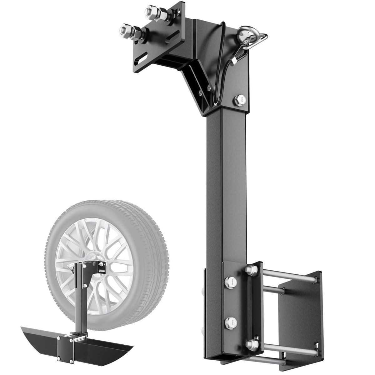 Safoner front-mounted view showing secure tire attachment and clear access