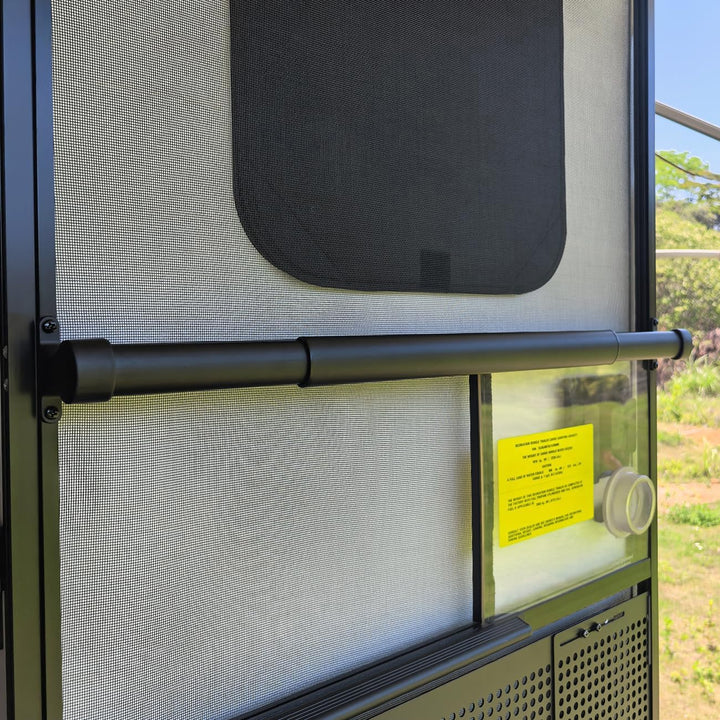 Safoner front view of the packaged aluminum RV screen door handle showing ready-to-install benefit
